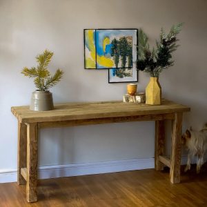 Solid Rustic Wooden Console Table – Custom Handcrafted Farmhouse Entryway Dresser – Small Live Edge Corner Bench Barn Wood Hallway Decor