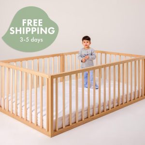 Kids and baby, Montessori full size floor bed, Baby playpen, Play bed, Wooden bed with Extra Protection, Kids furniture gift baby, Play pen