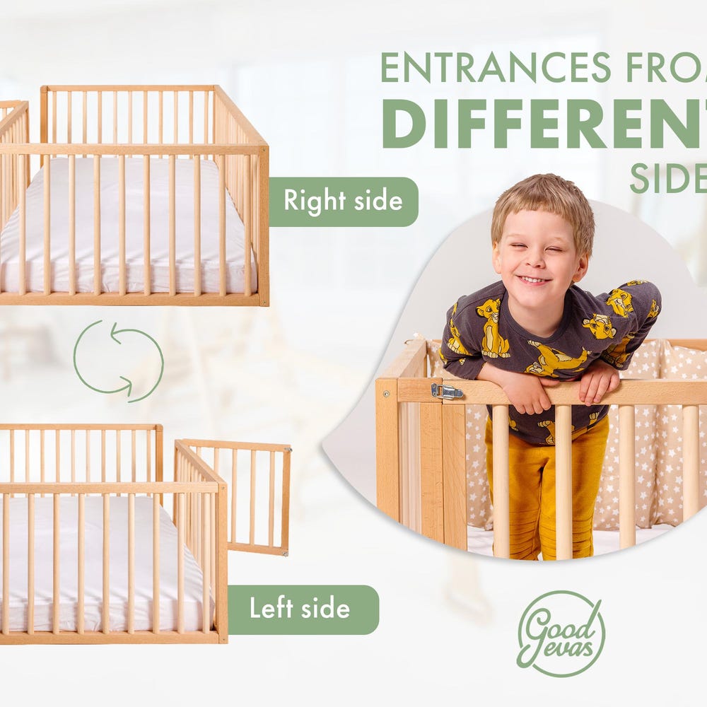 Baby playpen, Montessori full size floor bed with Extra Protection, Nursery furniture, Wooden playpen, Baby furniture, Kids beds - Image 8