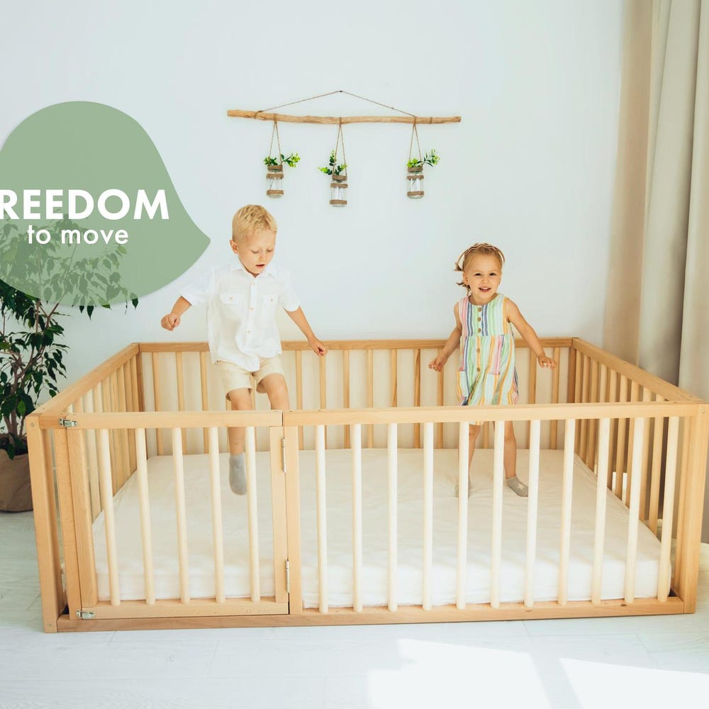 Baby playpen, Montessori full size floor bed with Extra Protection, Nursery furniture, Wooden playpen, Baby furniture, Kids beds - Image 5
