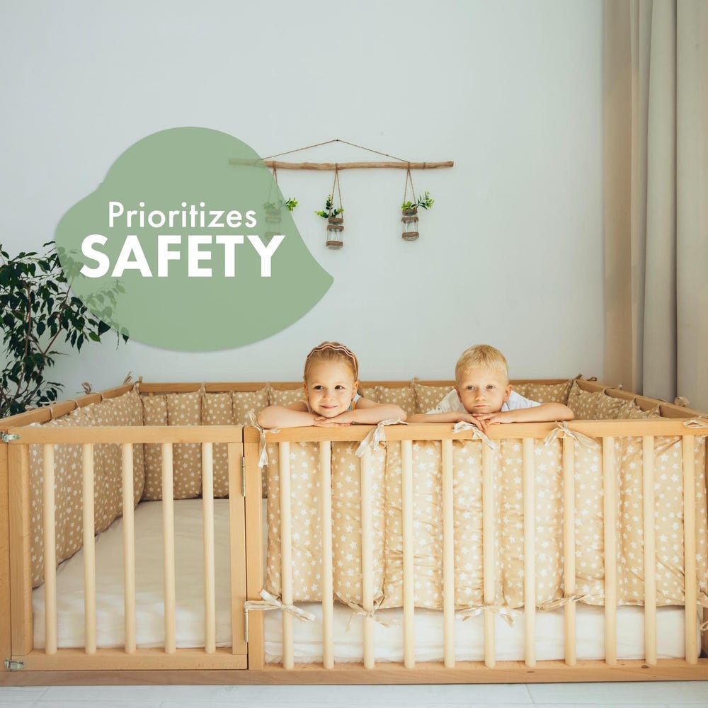 Baby playpen, Montessori full size floor bed with Extra Protection, Nursery furniture, Wooden playpen, Baby furniture, Kids beds - Image 6