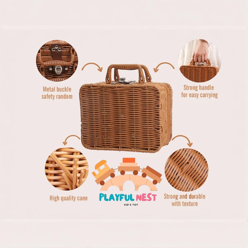 Baby Small Wooden Train Toy Set Infant Feeding Tableware Box Set Gifts Kid Monthly Milestone Card Babies Birth Vintage Box Gifts - Image 4