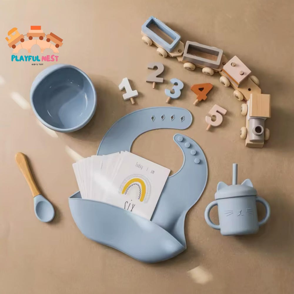 Baby Small Wooden Train Toy Set Infant Feeding Tableware Box Set Gifts Kid Monthly Milestone Card Babies Birth Vintage Box Gifts - Image 2