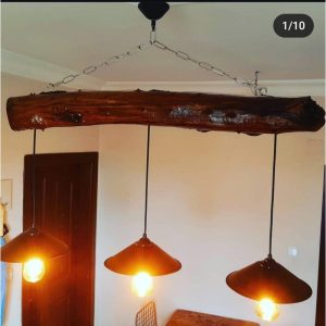 Wood Pendant Light, Wood Chandelier, Plug In Pendant, Long Driftwood Ceiling Light, Live Edge Wooden Pendant Lamp for Kitchen Island Light