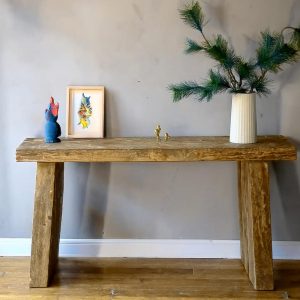 Solid Rustic Wooden Console Table – Custom Handcrafted Farmhouse Entryway Dresser – Small Live Edge Corner Bench Barn Wood Hallway Decor
