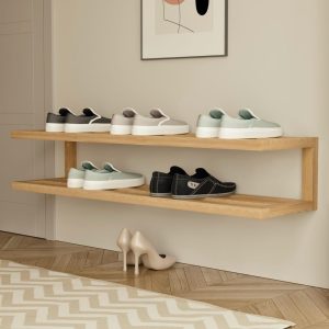 Wall-Mounted 2-Tier Shoe Rack | Floating Shoe Shelf | Space-Saving Entryway & Closet Organizer | Modern Storage Solution