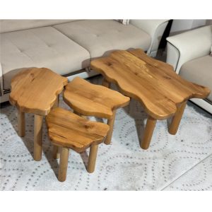 Minimalist Walnut & Beech Wood Nesting Tables Set, 4-Piece Modern Coffee Tables, Handmade Wooden Living Room Décor