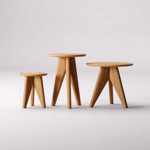 Set of End Table - Round Nesting Side Table - Solid Oak Wood Table - Modern Nesting Tables for Living Room - Set of End Side Tables