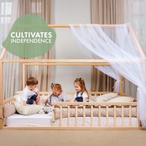 Montessori floor bed with canopy - House bed, Toddler bed, Twin bed frame, Kids bed, Canopy bed, Full floor bed, Montessori furniture