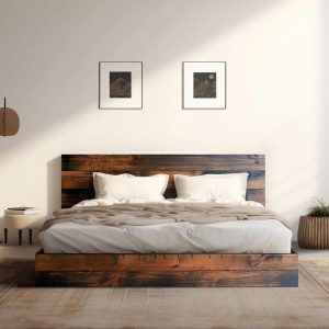 The River Bed - Quick Ship - Barnwood Reclaimed Aesthetic - Solid Wood - Platform Bed Frame & Headboard - Handmade in USA