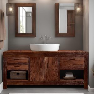 rustic handmade custom size wooden bathroom vanity cabinet old style farmhouse decor sink table liveedge reclaimed solid wood countertop