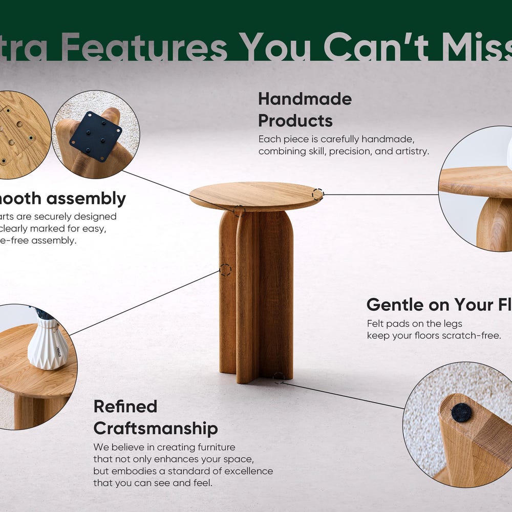 Modern Side Table - Round End Table - Solid Oak Wood Table - Wood End Table for Living Room - Set of End Side Tables - Minimalist End tables - Image 10