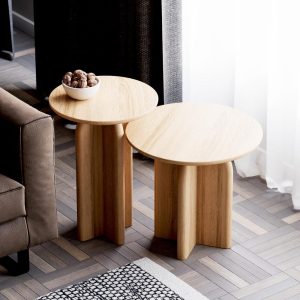 Set of Side Tables - Round Wooden End Table - Solid Oak Wood Table - Nesting Tables for Living Room - Nesting Side Tables