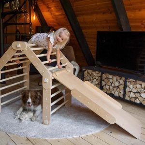 HAPPYMOON® NATURAL CLIMBER with ramp, wooden gymnastic complex, transformable triangle, Montessori ramps, climbing Gym, playroom