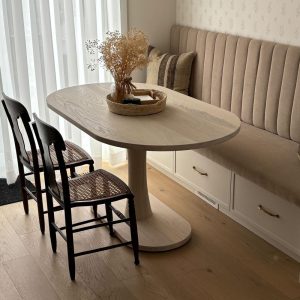 Oval Pedestal Table, Wood Pedestal Dining Table, Oval Tables for Kitchen Nook, Pedestal Banquette Table, White Banquette Table Made of Wood