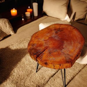 Wooden Coffee Table Made of Mulberry & Copper Rope for Living Room Decor