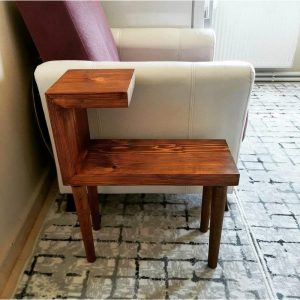 C Shaped Narrow Side Table with Shelves, Side Table, Unique Rectangle Side Table, Narrow End Table, Solid Wood Night Stand for Home Decor