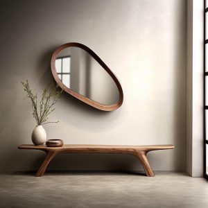 Real Walnut Wooden Frame Mirror,  Asymmetrical Mirror, Irregular Mirror,  Bathroom Mirror, Vanity Mirror, Wavy Mirror, Home Decor Mirror