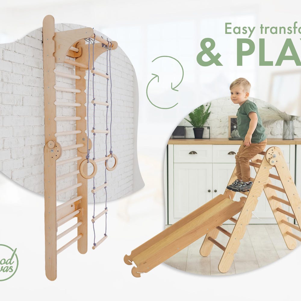 Swedish wall ladder for kids furniture, Toddler gym, Indoor play gym, Kids gym ,Toddler climbing wall, Toddler climbing gym, Sprossenwand - Image 4