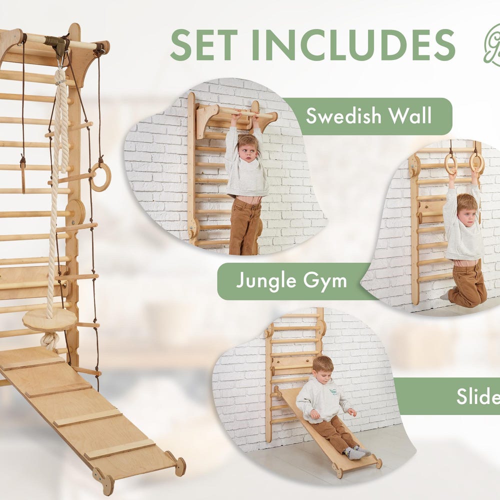 Swedish wall ladder for kids furniture, Toddler gym, Indoor play gym, Kids gym ,Toddler climbing wall, Toddler climbing gym, Sprossenwand - Image 3