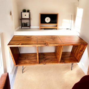 Large Record Player Stand, Turntable Stand for Vinyl Storage, Rustic Record Player Station, Table for Record Player, Large Record Shelf