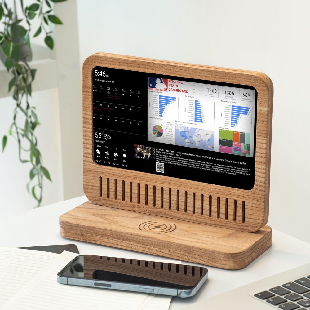 Smart Sports Tracker Display with Wireless Charging, Live Scores and Fitness Stats, Smart Desk Display – Your Personalized Info Hub - Image 4