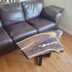 Artisan Live Edge Walnut and White Epoxy Table – Rustic Wood & Resin Accent Piece