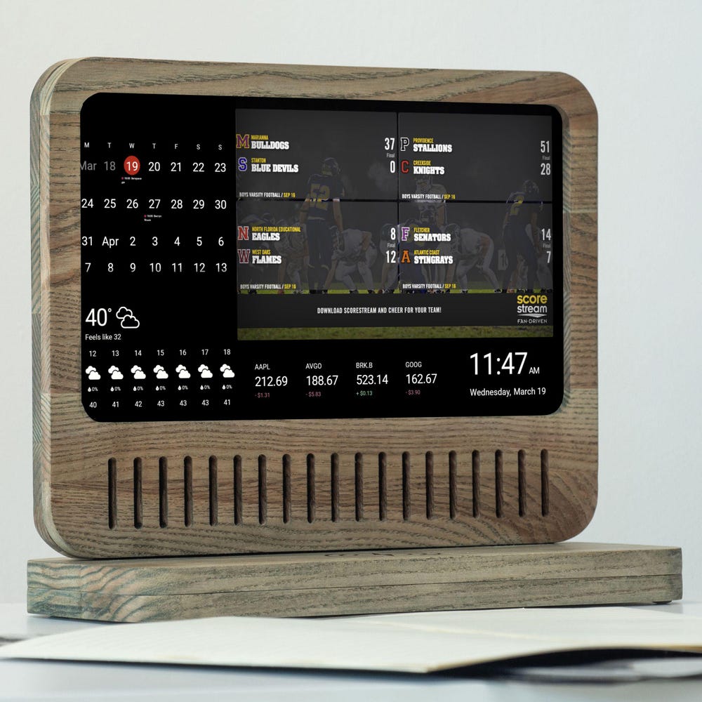 Smart Sports Tracker Display with Wireless Charging, Live Scores and Fitness Stats, Smart Desk Display – Your Personalized Info Hub