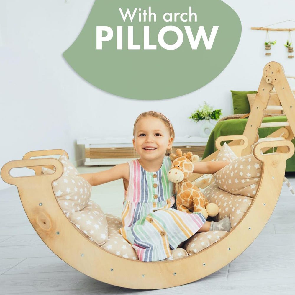 Climbing arch with pillow, Montessori arch, Kids and baby, Arch rocker cushion, First birthday gift, Toys for 2 years old, Montessori rocker