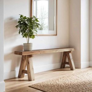 Rustic Reclaimed Wood Entryway Bench, Handcrafted Solid Chestnut Wood, Farmhouse Hallway Shoe Rack Bench/Seating,Garden Plant Bench