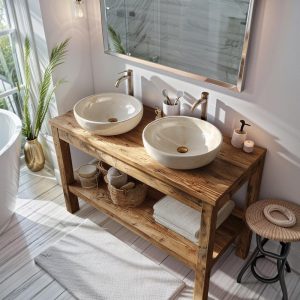 Rustic Wood Bathroom Vanity Custom Natural Bathroom Sink Vanity, Handmade Single Sink Vanity with Reclaimed Wood