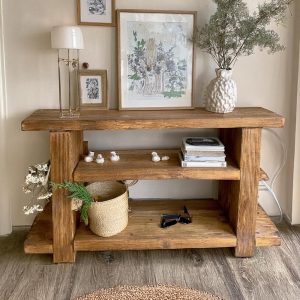 Solid Rustic Wooden Console Table – Custom Handcrafted Farmhouse Entryway Dresser – Small Live Edge Corner Bench Barn Wood Hallway Decor