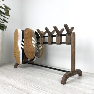 Unique Double Sided Shoe Storage Rack | Wooden Shoe Organizer for Entryway | 6 Pair Shoe Holder for Small Hallway