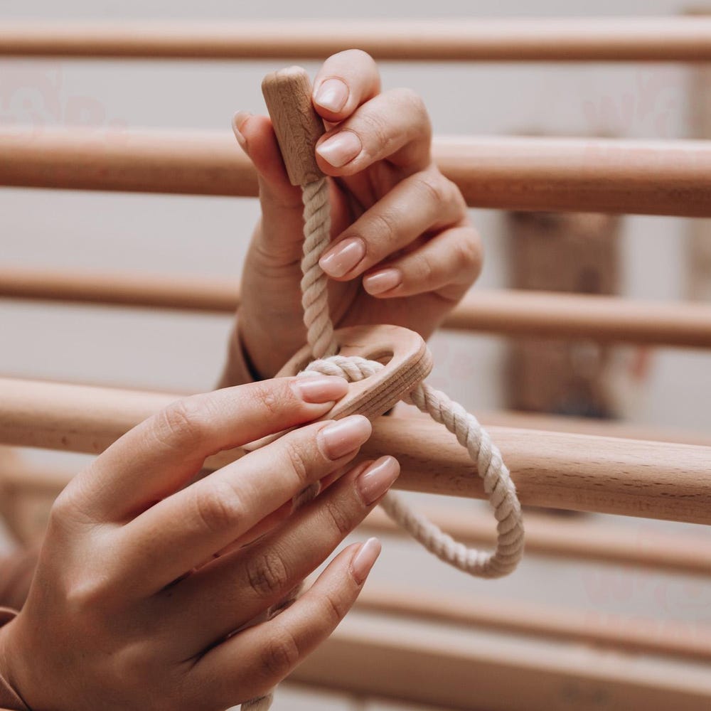 56x43" Up to 6 Years Montessori Climber Playhouse with Waldorf Baby Swing, Gymnastics Rings & Toddler Climber Rope, Handmade Furniture Gift - Image 8