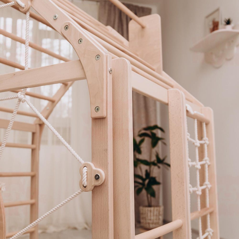 56x43" Up to 6 Years Montessori Climber Playhouse with Waldorf Baby Swing, Gymnastics Rings & Toddler Climber Rope, Handmade Furniture Gift - Image 10