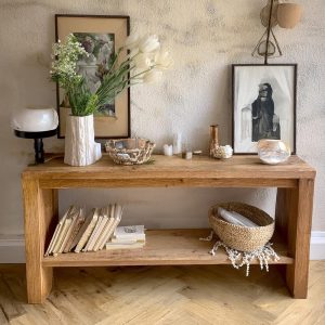 Solid Rustic Wooden Console Table – Custom Handcrafted Farmhouse Entryway Dresser – Small Live Edge Corner Bench Barn Wood Hallway Decor