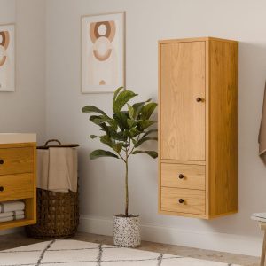 Cherry Bathroom Linen Storage Cabinet with Drawers