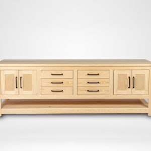 Double Sink Bathroom Vanity with Solid Wood Countertop and Six Middle Drawers, Farmhouse Style