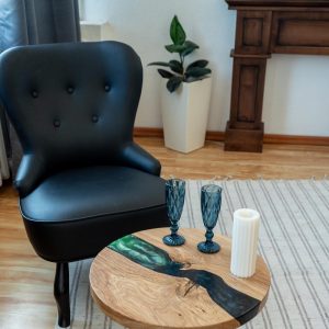 Epoxy Resin Side Table, Handmade Wood End Table, Rustic Round Coffee Table, Small Wooden Accent Table, Couch Table for Living Room