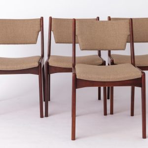 Set of 4 Vintage Teak Chairs | 1960s-70s Mid-Century Modern Seating | Wide Backrest & Reupholstered Seats |