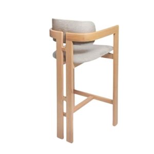 Handcrafted Wooden Bar Stool with Cushioned Seat and Back – Modern Natural Wood Counter Chair