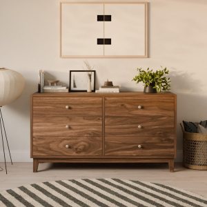 Walnut 6 Drawer Dresser