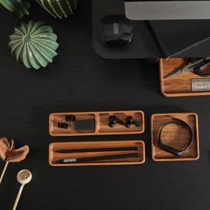 Custom Wooden Desk Organizer Set – Personalized Office Accessory Storage Tray for Home Office, Boss Gift or Coworker Desk Decor