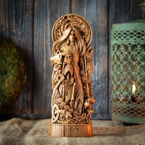 Hel Statue – Norse Goddess of Death – Oak Wood Handmade Sculpture – Pagan Altar Decor | Mythology & Viking Spiritual Art