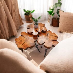 Rustic Wood Side Table Set, Natural Edge Nesting Tables, Handmade Solid Wood Accent Tables, Living Room Furniture Decor