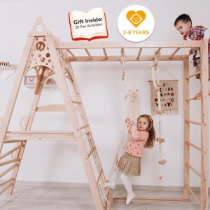 78x90" Up to 8 Years Climbing Triangle Circle Teepee Playhouse with Montessori Climber Ladder & Optional Gymnastics Waldorf Accessories