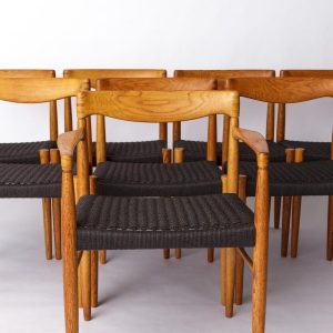 Set of 8 Vintage Bramin Dining Chairs by Henry Walter Klein – 1960s Danish Oak, Custom Paper Cord Seats