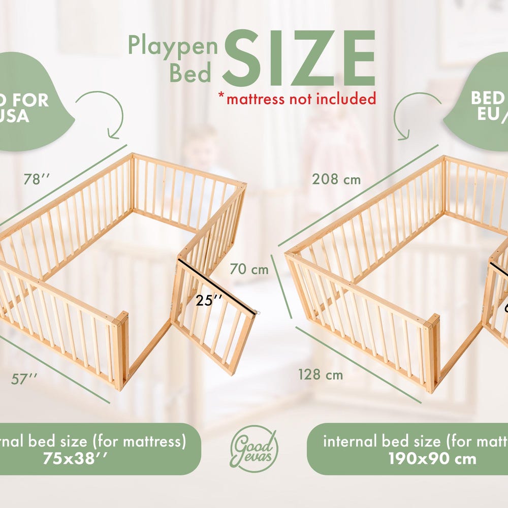 Baby playpen, Montessori full size floor bed with Extra Protection, Nursery furniture, Wooden playpen, Baby furniture, Kids beds - Image 10
