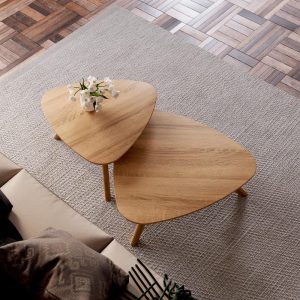 Nesting Coffee Tables - Round Coffee Tables Set - Solid Oak Coffee Tables - Minimalist Coffee Table - Mid-century table -Wood Nesting Tables