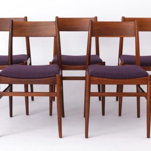 1 of 5 Vintage Dining Chair – 1960s Teak Wood, Purple Textile Upholstery